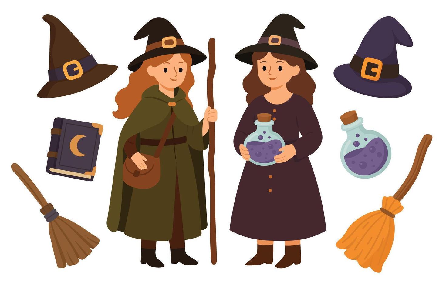 Illustration of witches with potions vector