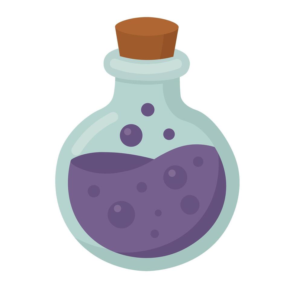 Purple potion in glass bottle vector