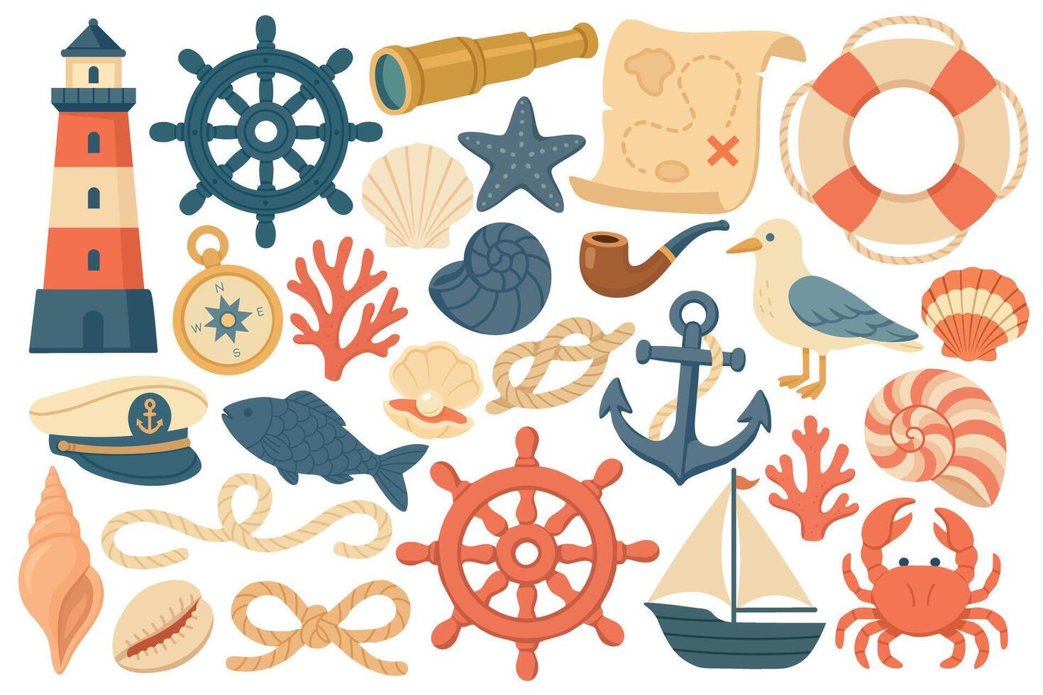 Nautical illustrations with marine symbols vector