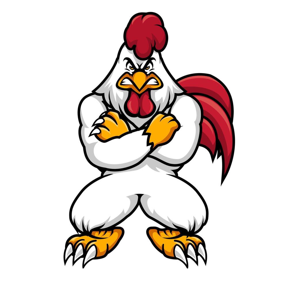 Rooster angry character mascot full body vector