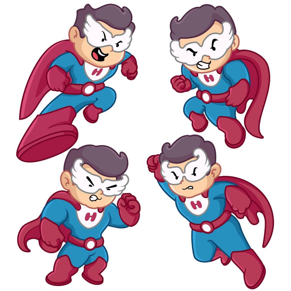 Chibi Superhero Mascot Action Collection vector