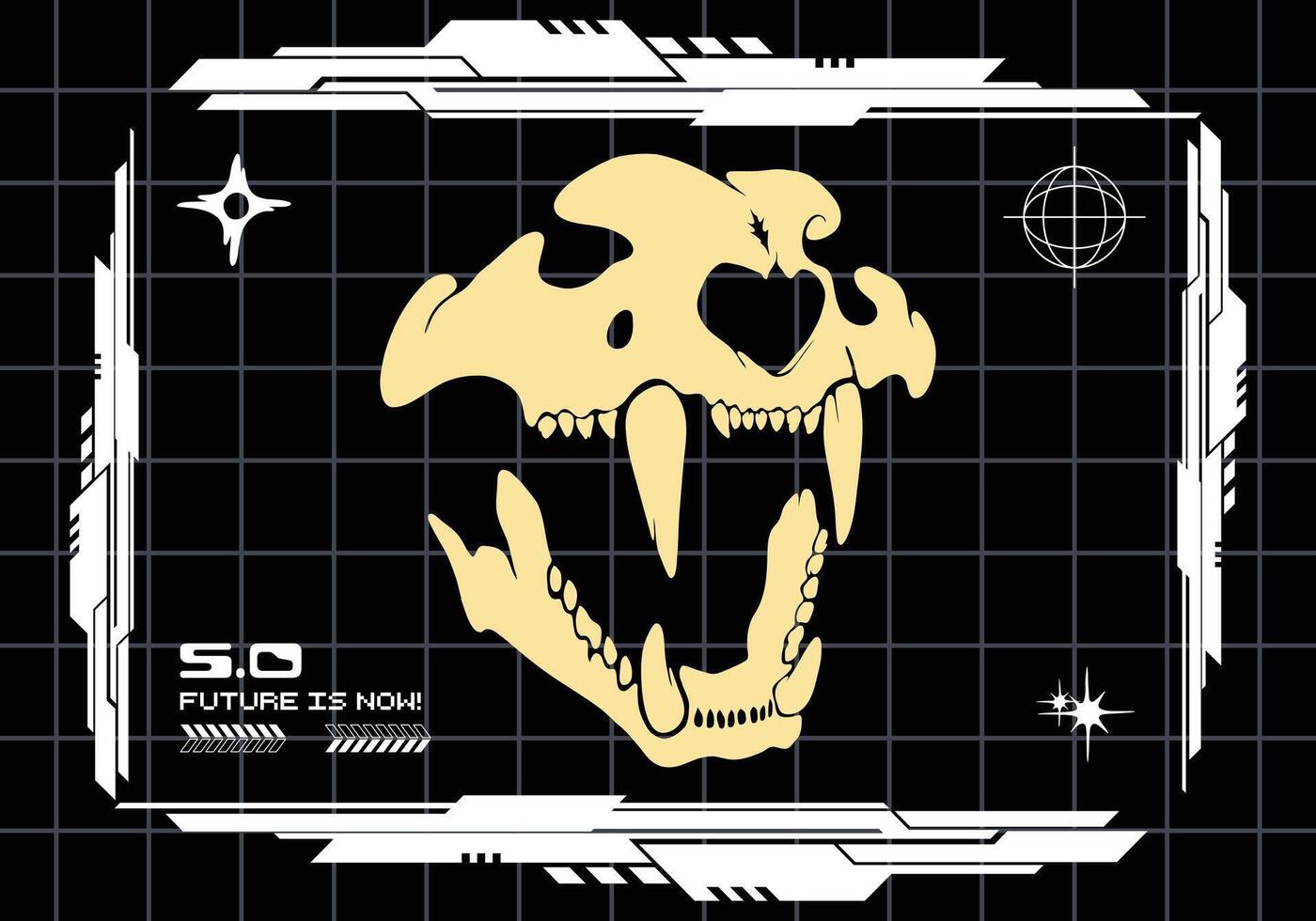 Skull cyberpunk element collection futuristic interface frame border clip art t shirt design sticker poster editable vector