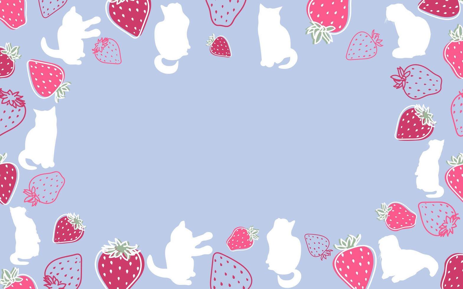 Summer Strawberry Fruit and Cats Frame vector