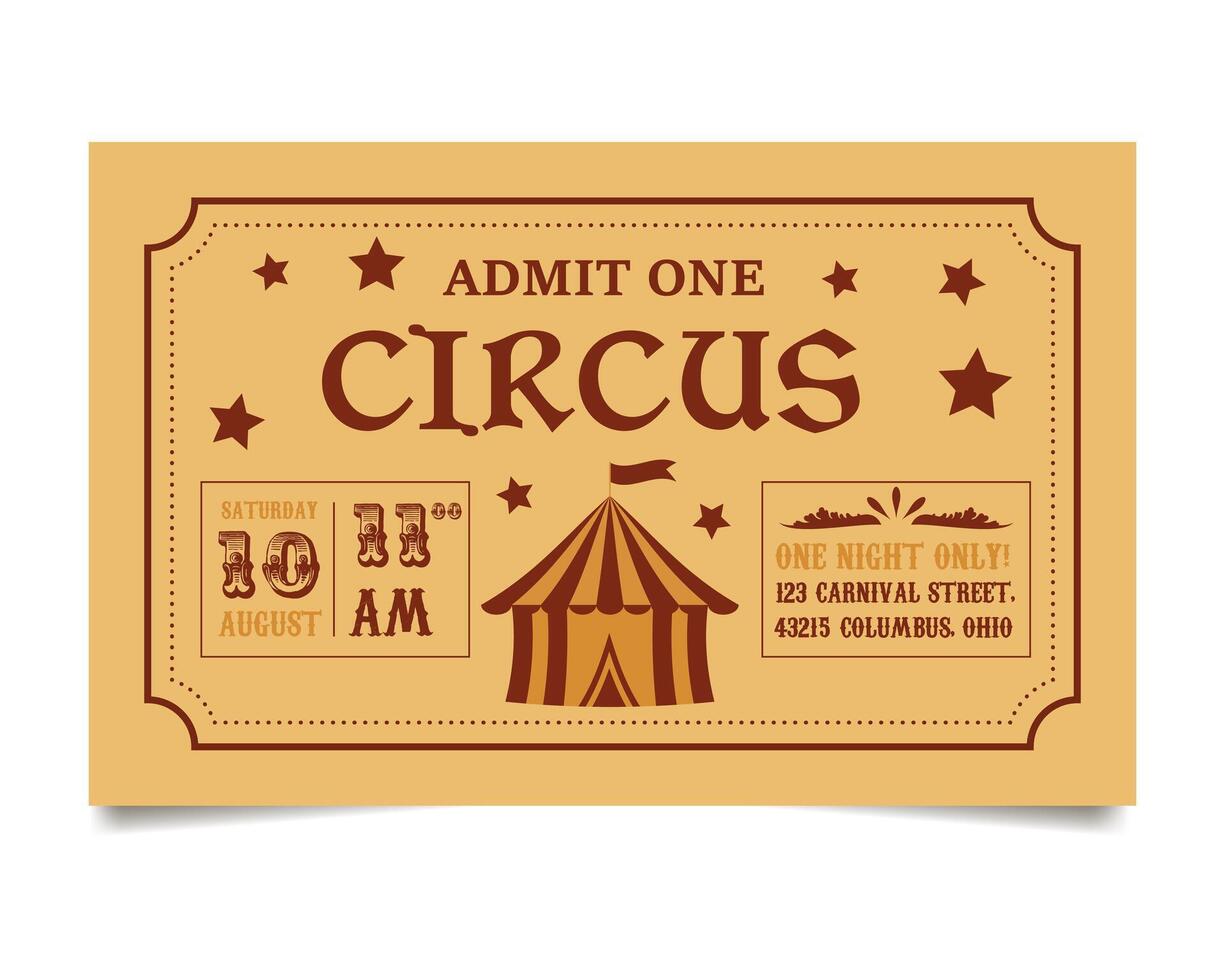 Vintage Circus Tent Ticket Retro Show Invitation Template vector
