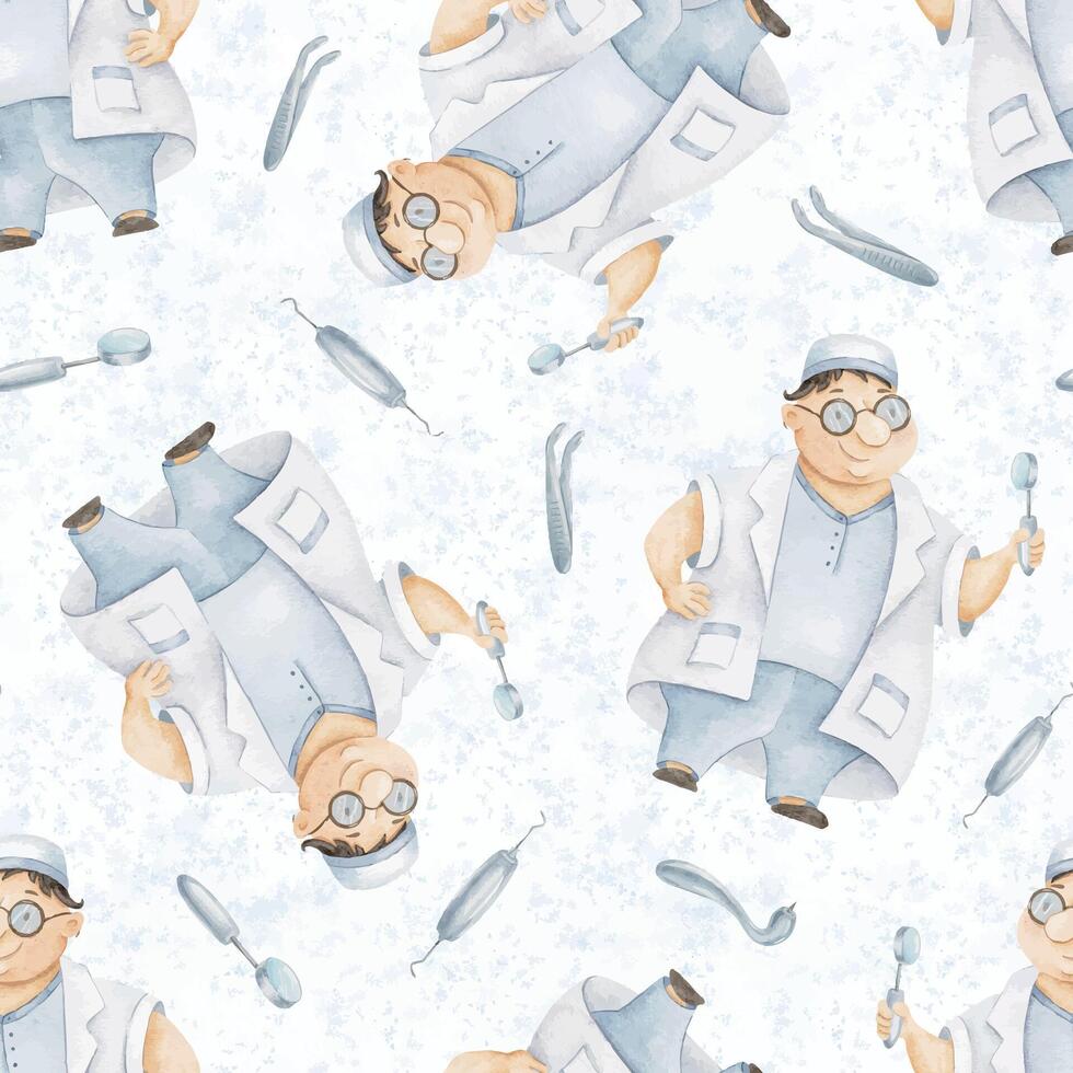 Cartoon dentist holding dental tools vector
