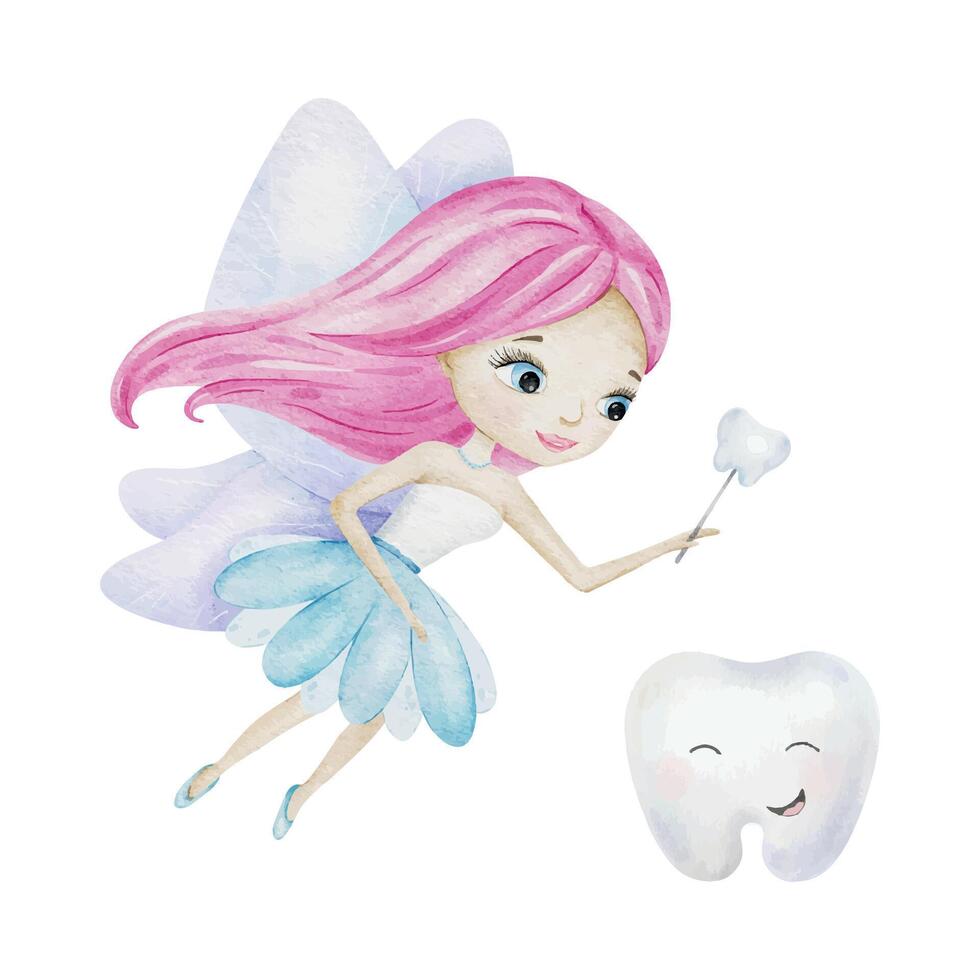 Tooth fairy holding a tooth vector