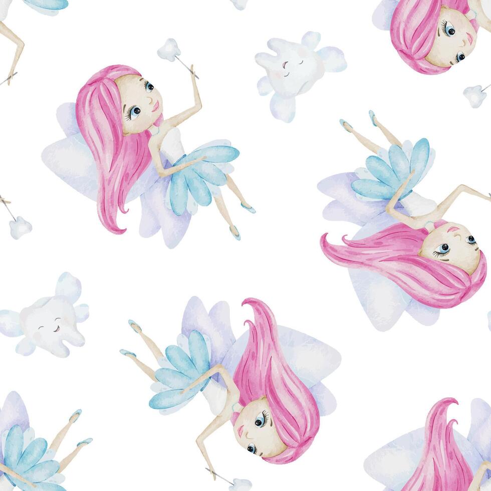 Fairy pattern with pink hair and clouds vector