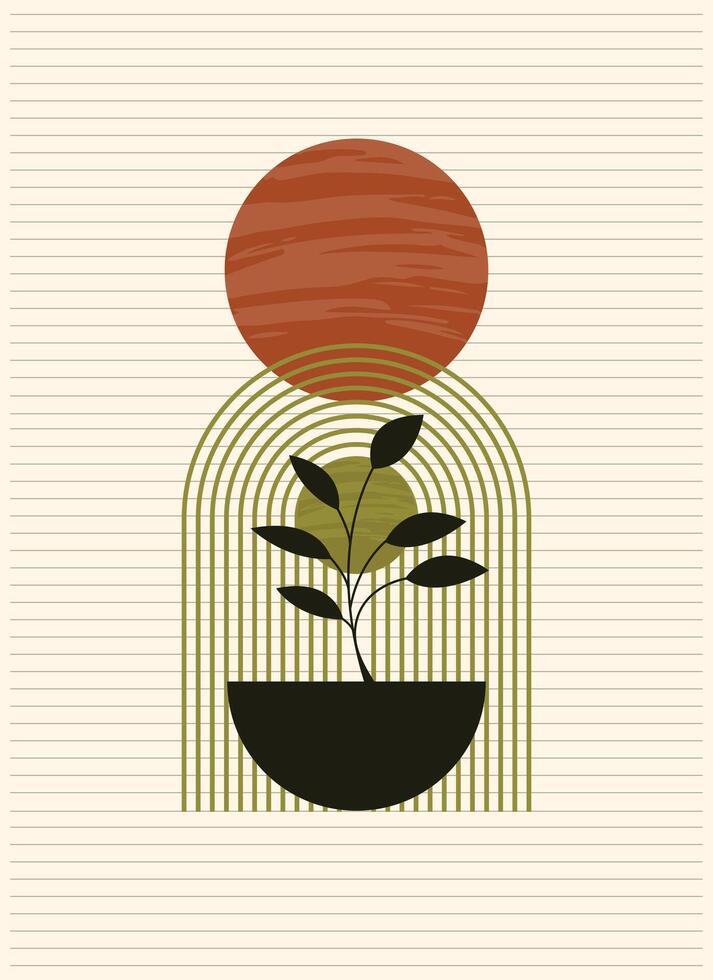 Abstract Terracotta Line Art . Abstract background with a mid-century modern art design vector