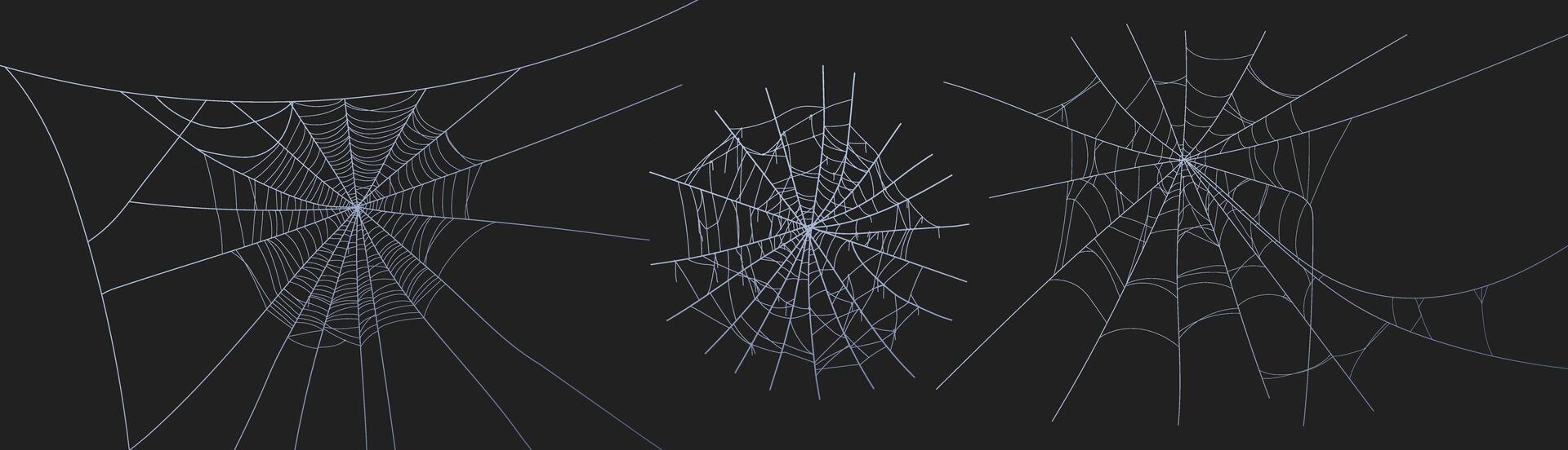 Spooky halloween cobweb with various sizes and shapes. Old spider web set flat illustration. vector