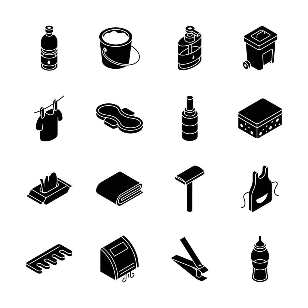 Get this trendy collection showing hygiene products isometric style icons. vector
