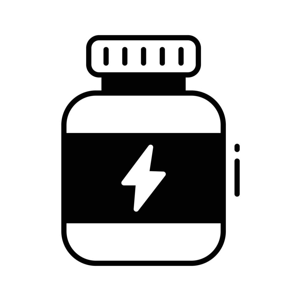 A modern glyph icon showing supplement bottle.. vector