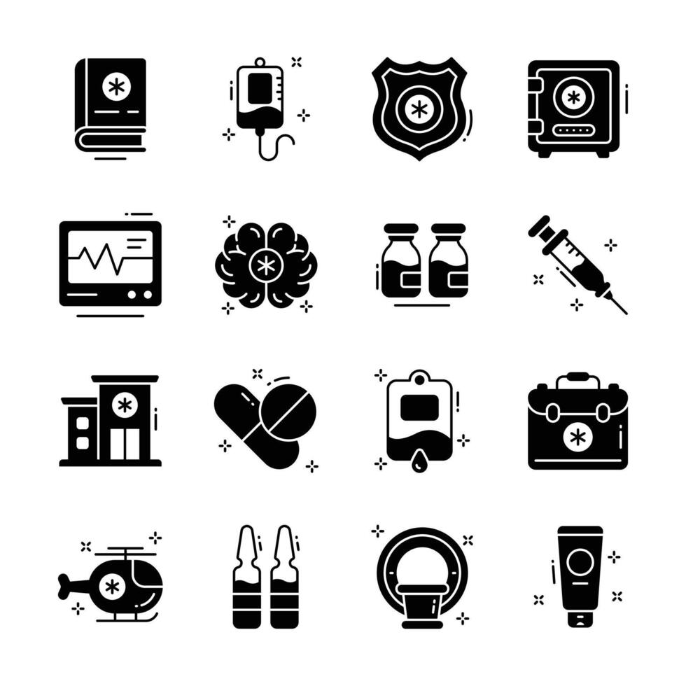 Get this handy pack of medical services glyph style icons vector