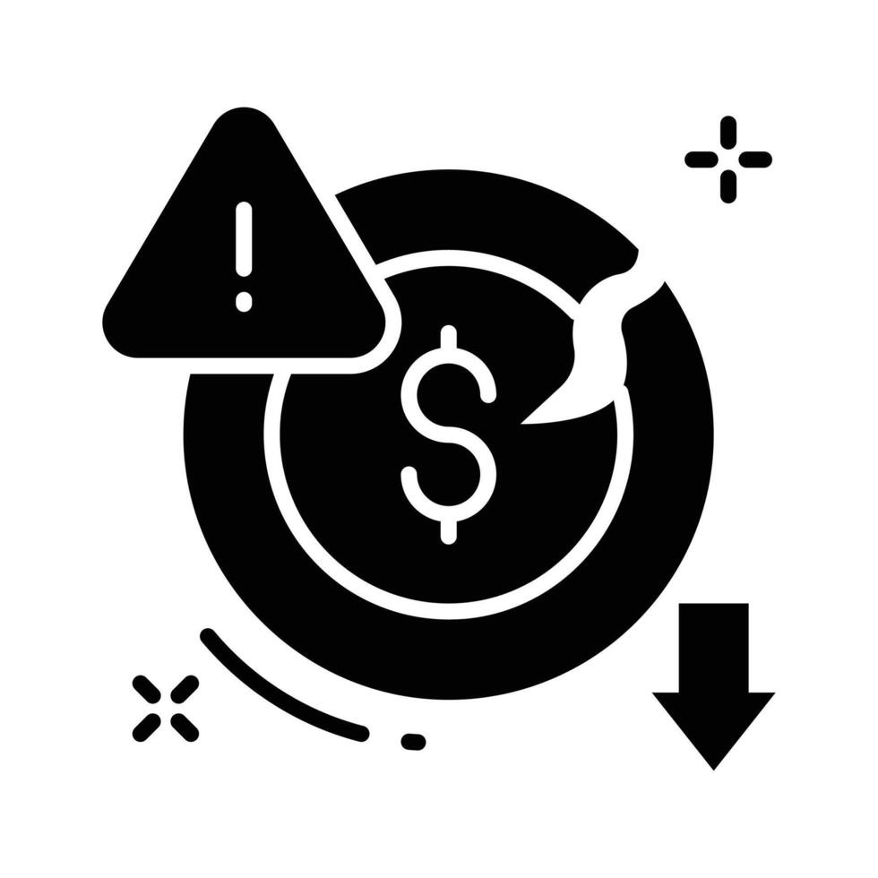Grab this glyph icon of investment loss with downward arrow vector