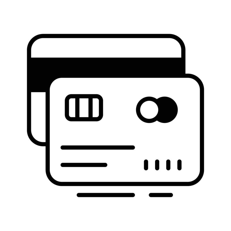 A premium glyph icon featuring stacked credit cards. vector