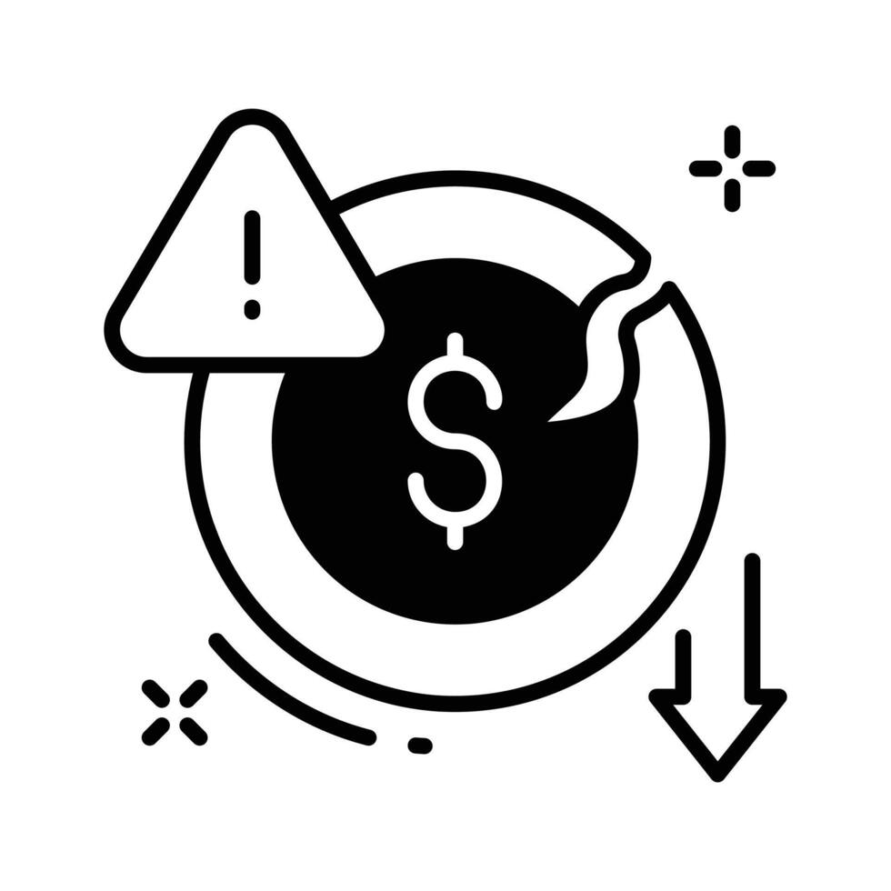Grab this glyph icon of investment loss with downward arrow. vector