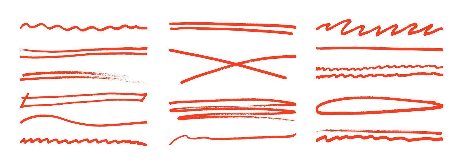 Underline stroke marker felt pen scribbles doodle line collection set. vector