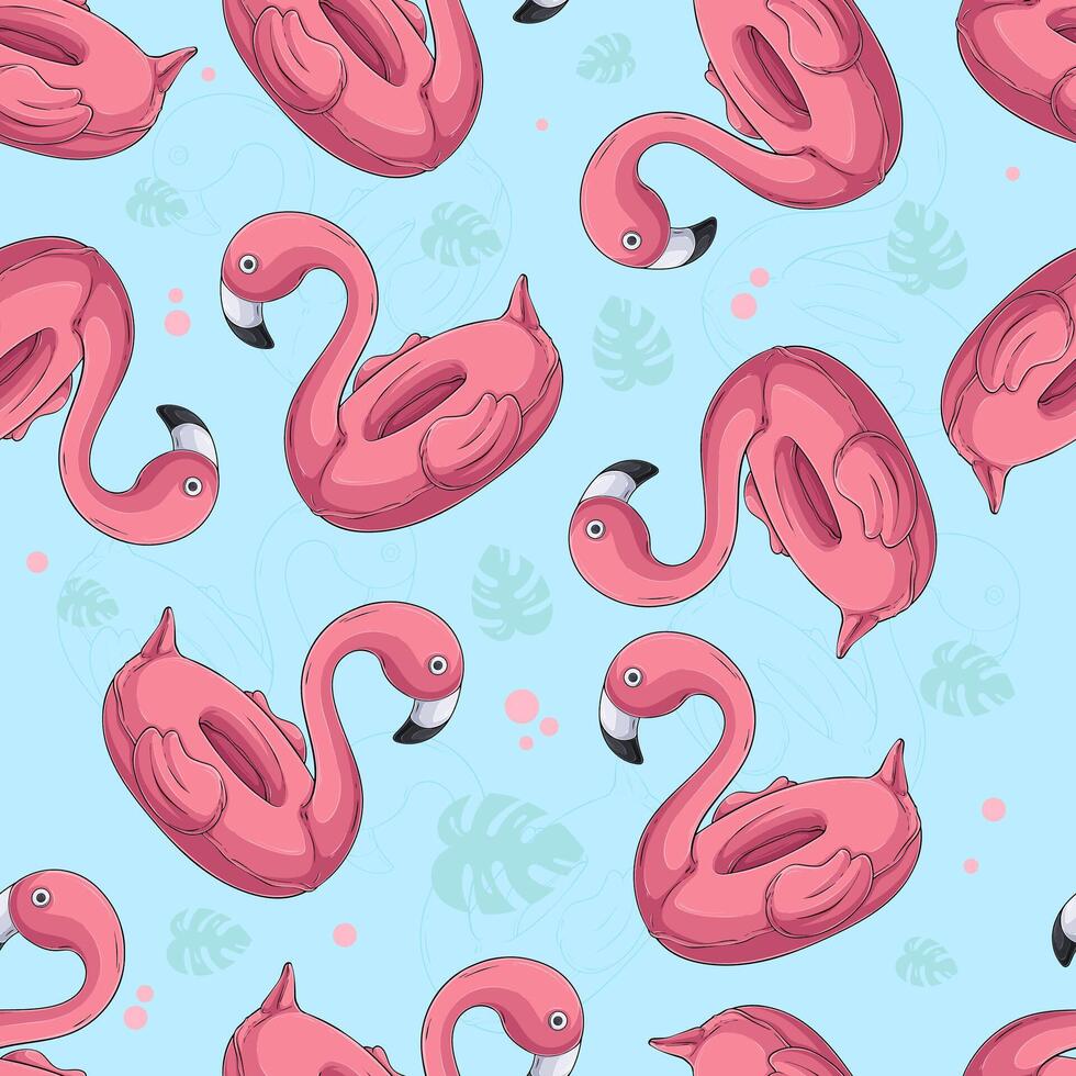 Pattern of pink flamingos on blue vector