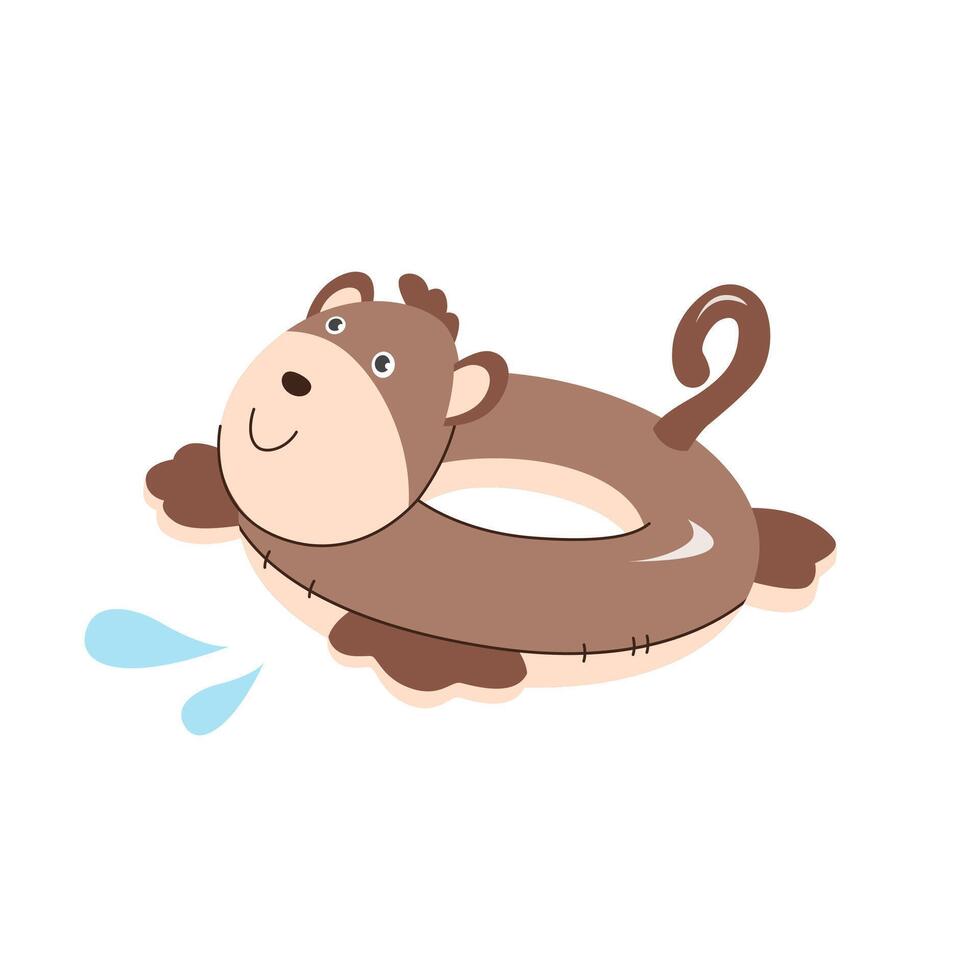 Inflatable ring monkey. Inflatable pool toy. Children's illustration vector