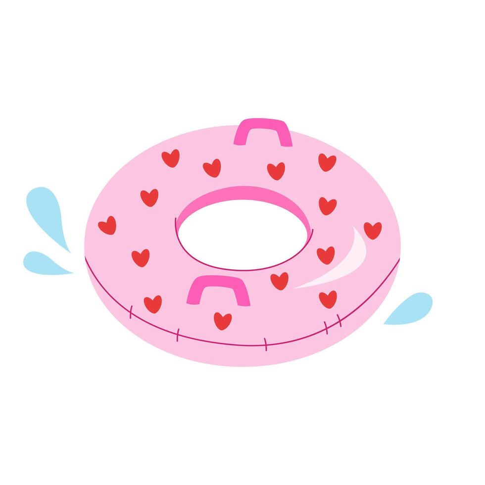 Inflatable Swimming Circle With Heart Print. Inflatable pool toy. vector