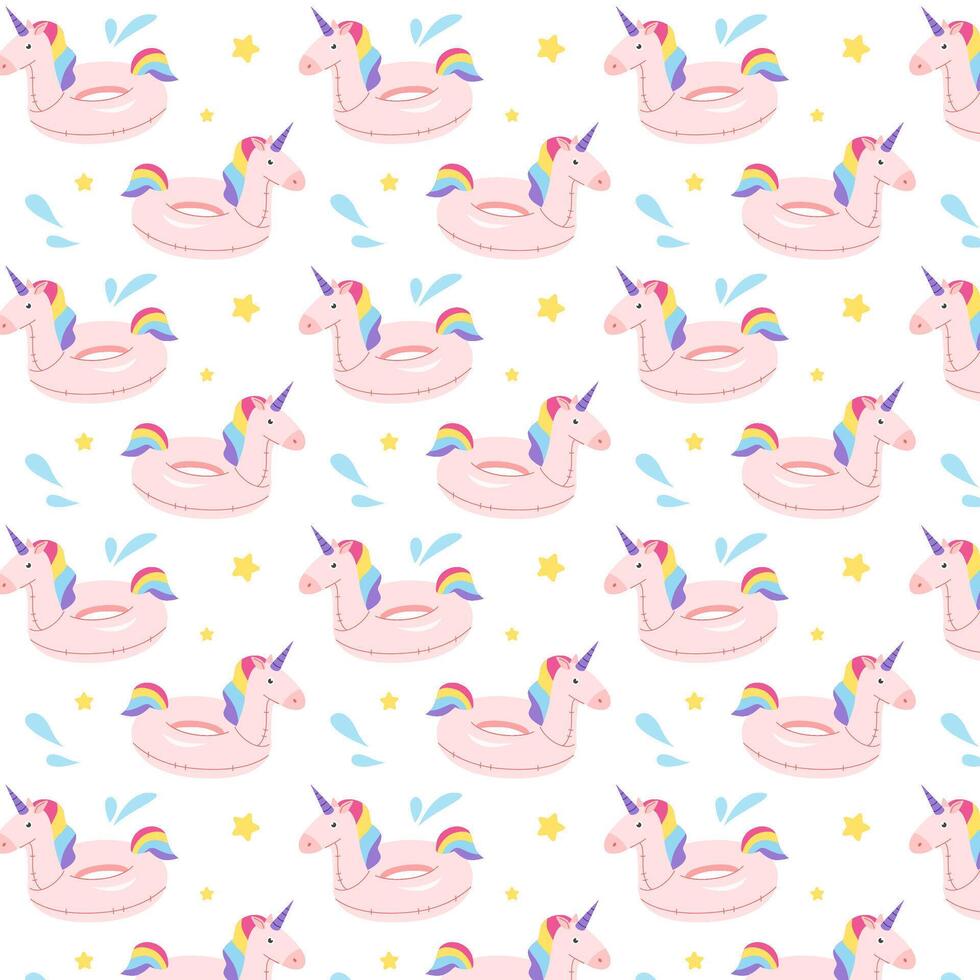 Summer beach seamless pattern. Inflatable ring unicorn pattern vector