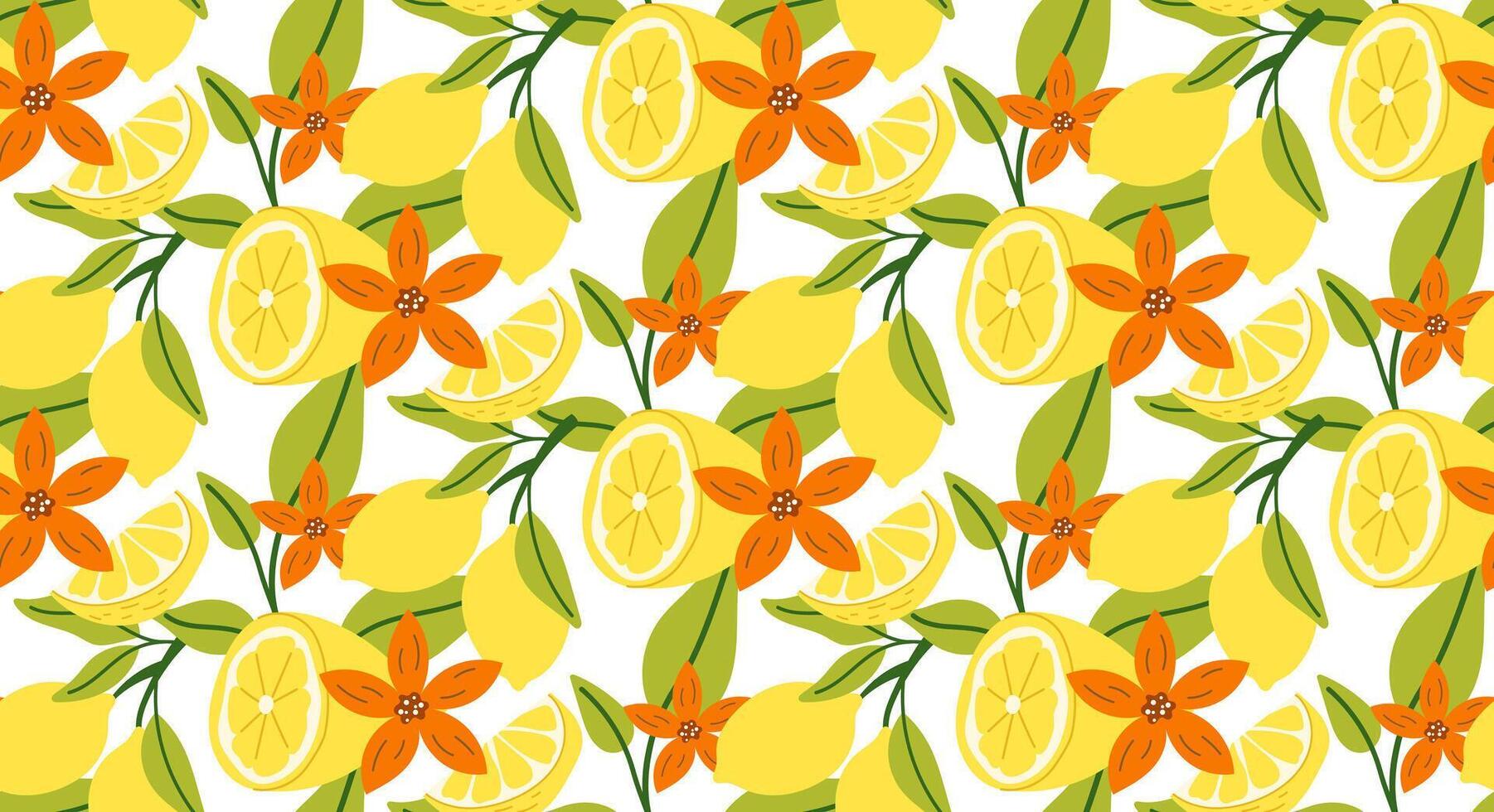 Lemon and flower pattern design vector