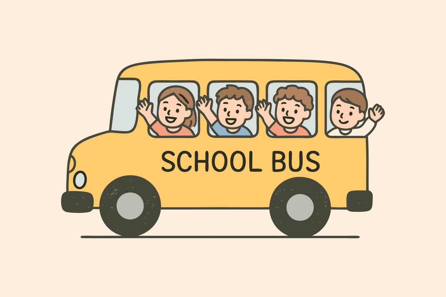 Children waving from a school bus vector