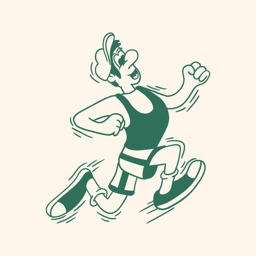 man running retro cartoon illustration vector