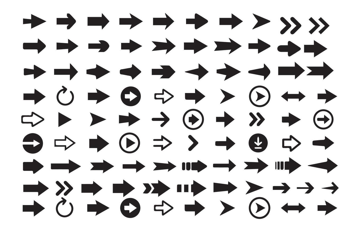 Set of Black Arrow Icons Collection - Directional, Navigation, and Interface Symbols vector