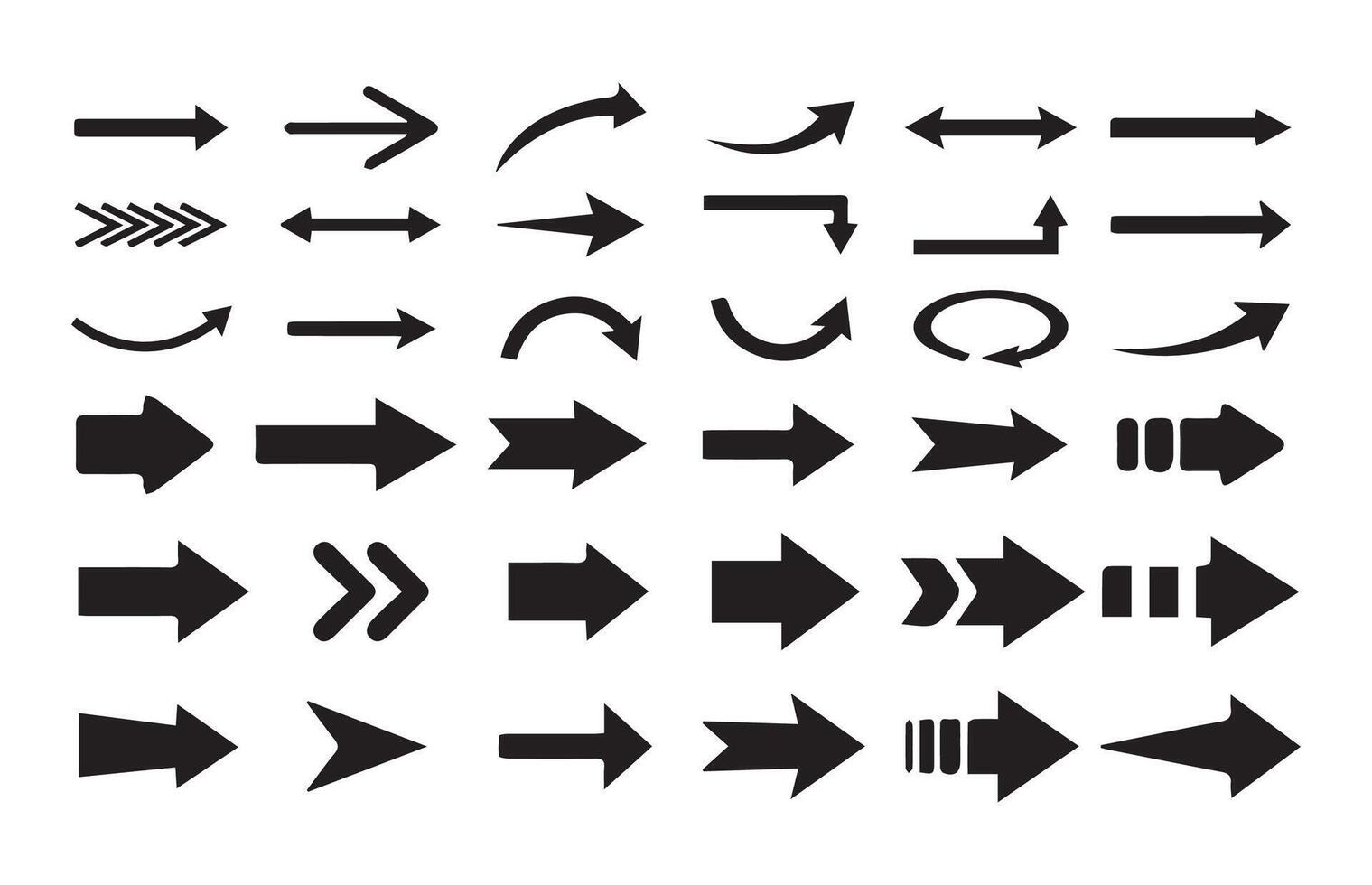 Black Arrow Icons Collection. Downward and Side Direction Symbols vector
