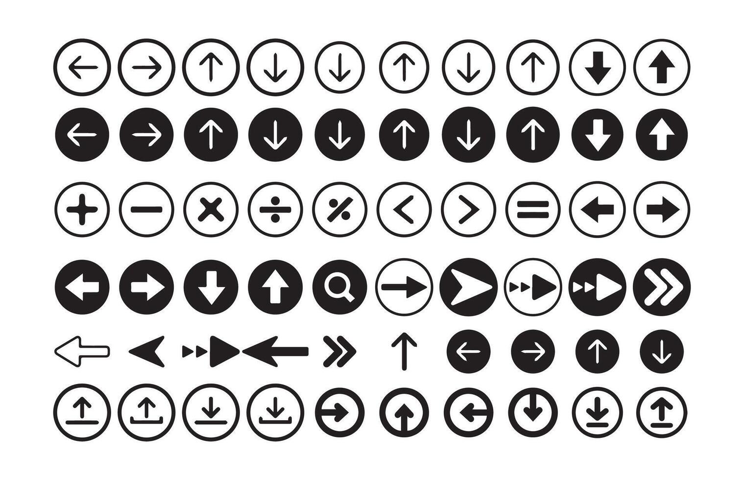 Black and White Circle Arrow Icons. Directional and Interface Elements vector