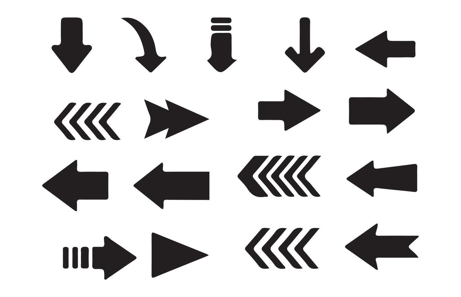 Bold Arrow Symbol Set. Down, Left, Right, and Curved Icons vector