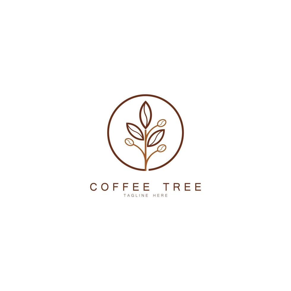 coffee bean with leaf plant branch hipster minimal logo with leaf simple line outline icon for cafe vector