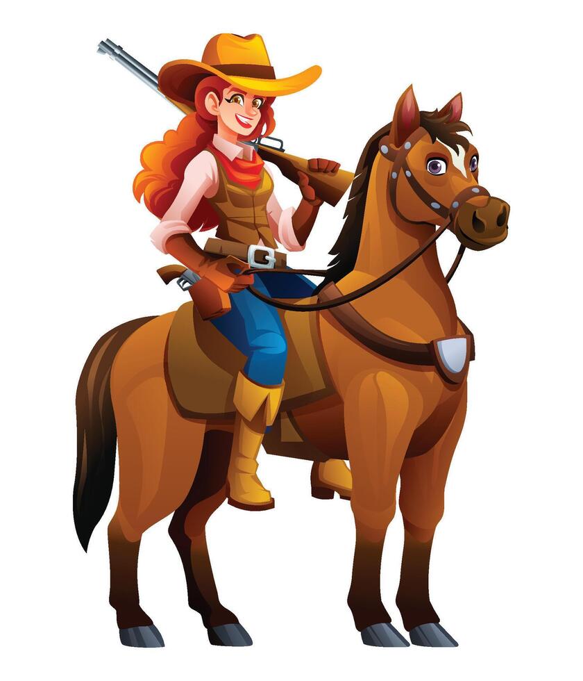 Cowgirl riding a horse illustration vector