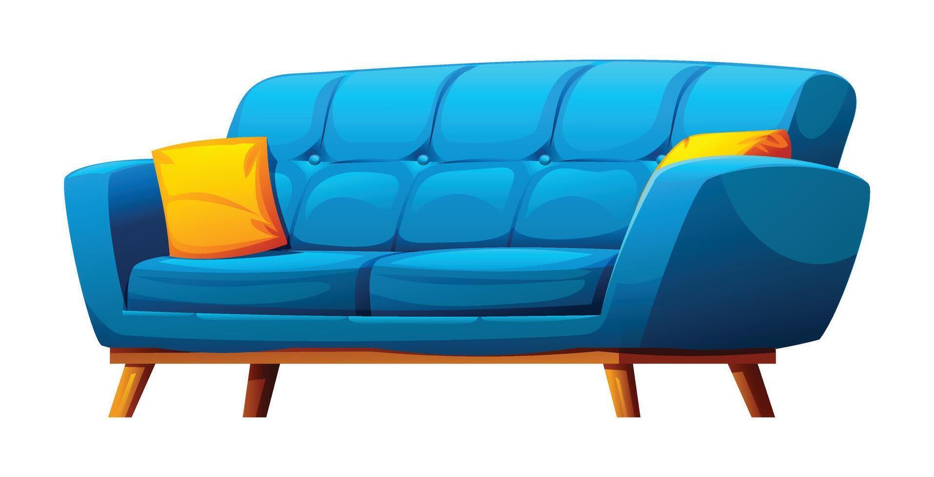 Blue sofa with yellow and orange cushions vector