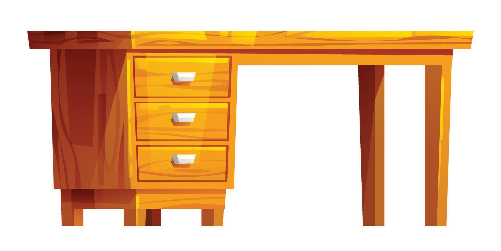 Wooden desk with three drawers vector