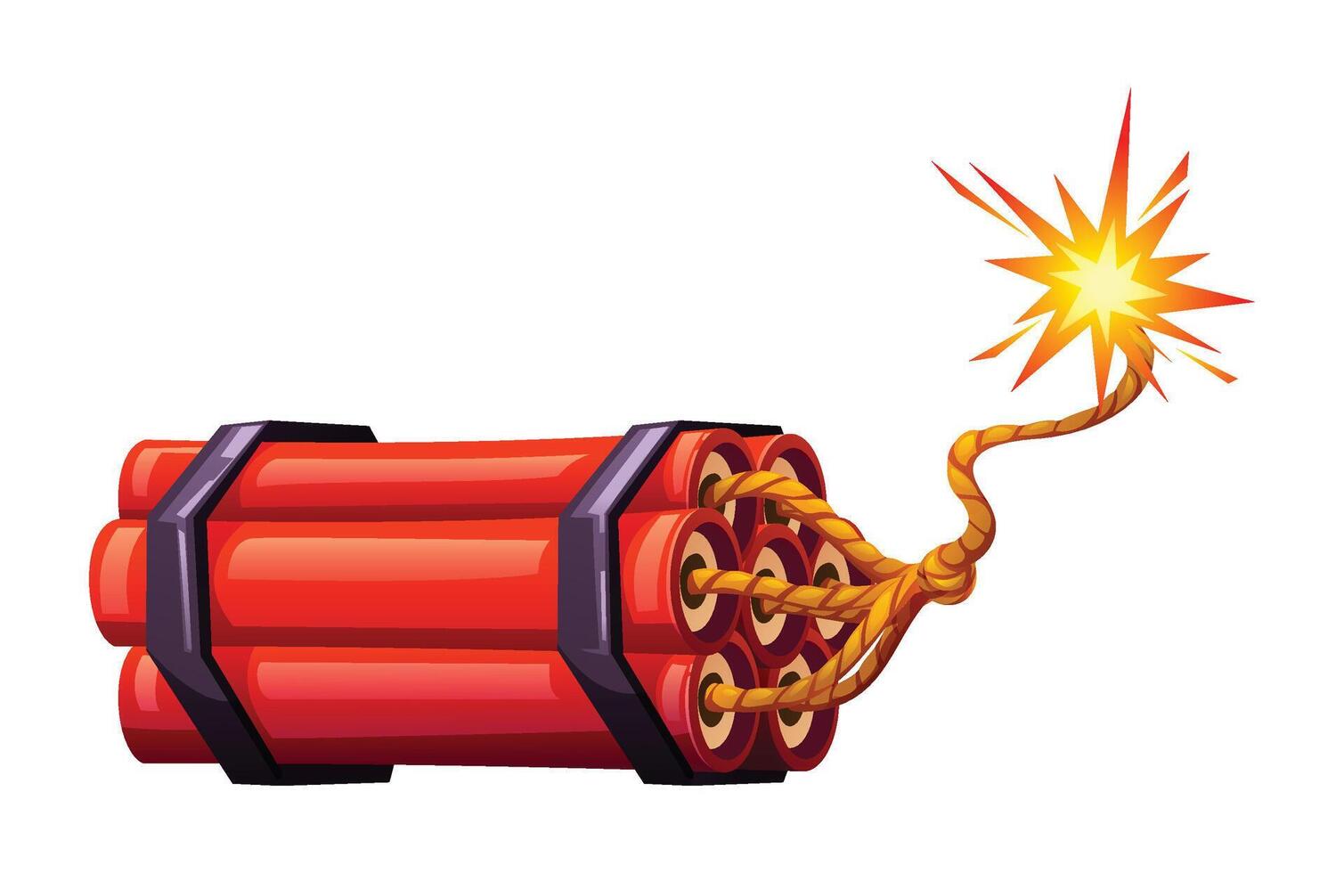 Dynamite pack with a lit fuse, ready to blast. Cartoon illustration vector