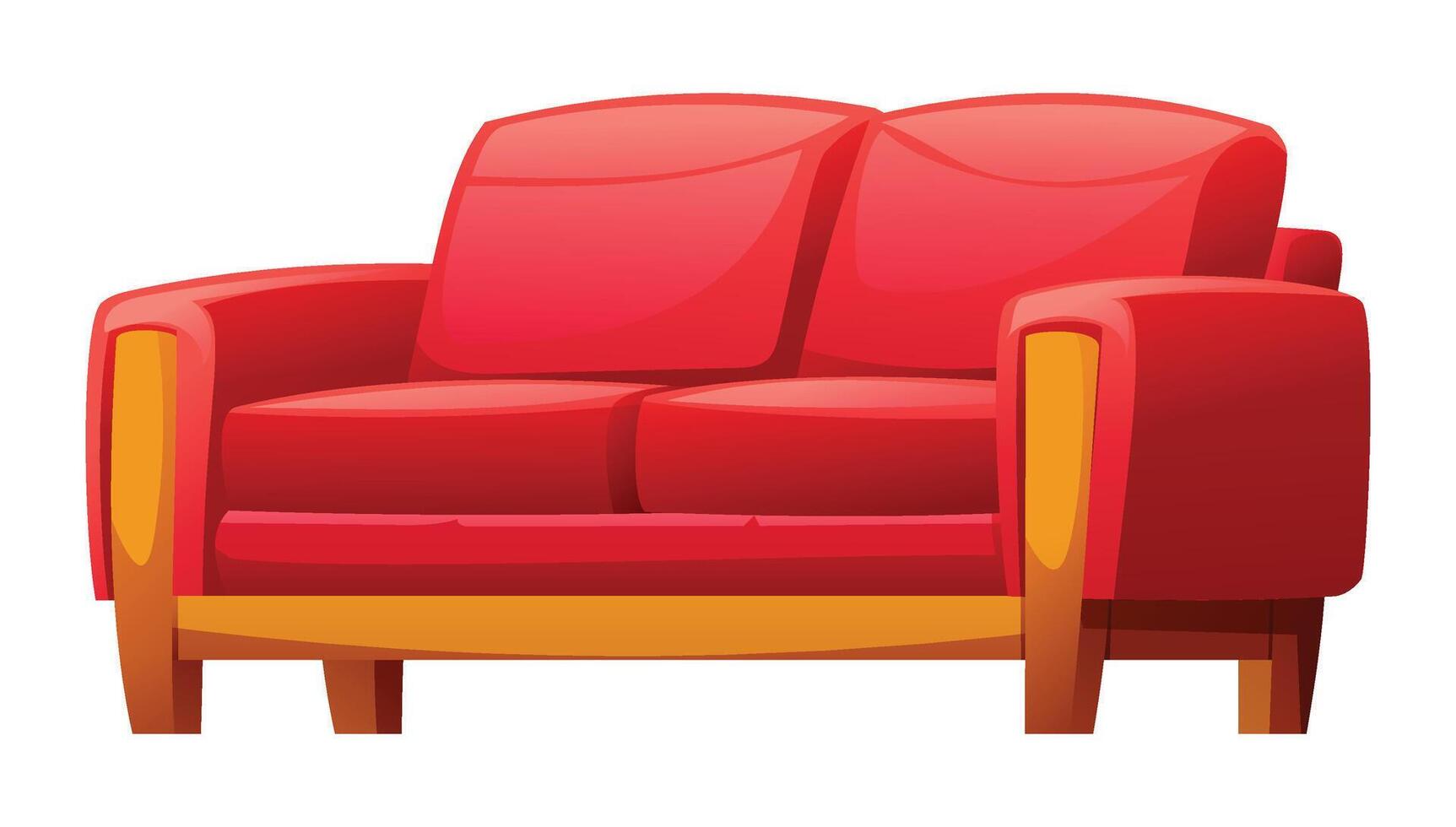 Red loveseat with wooden arm accents and a sturdy base, perfect for living space. Cartoon illustration vector