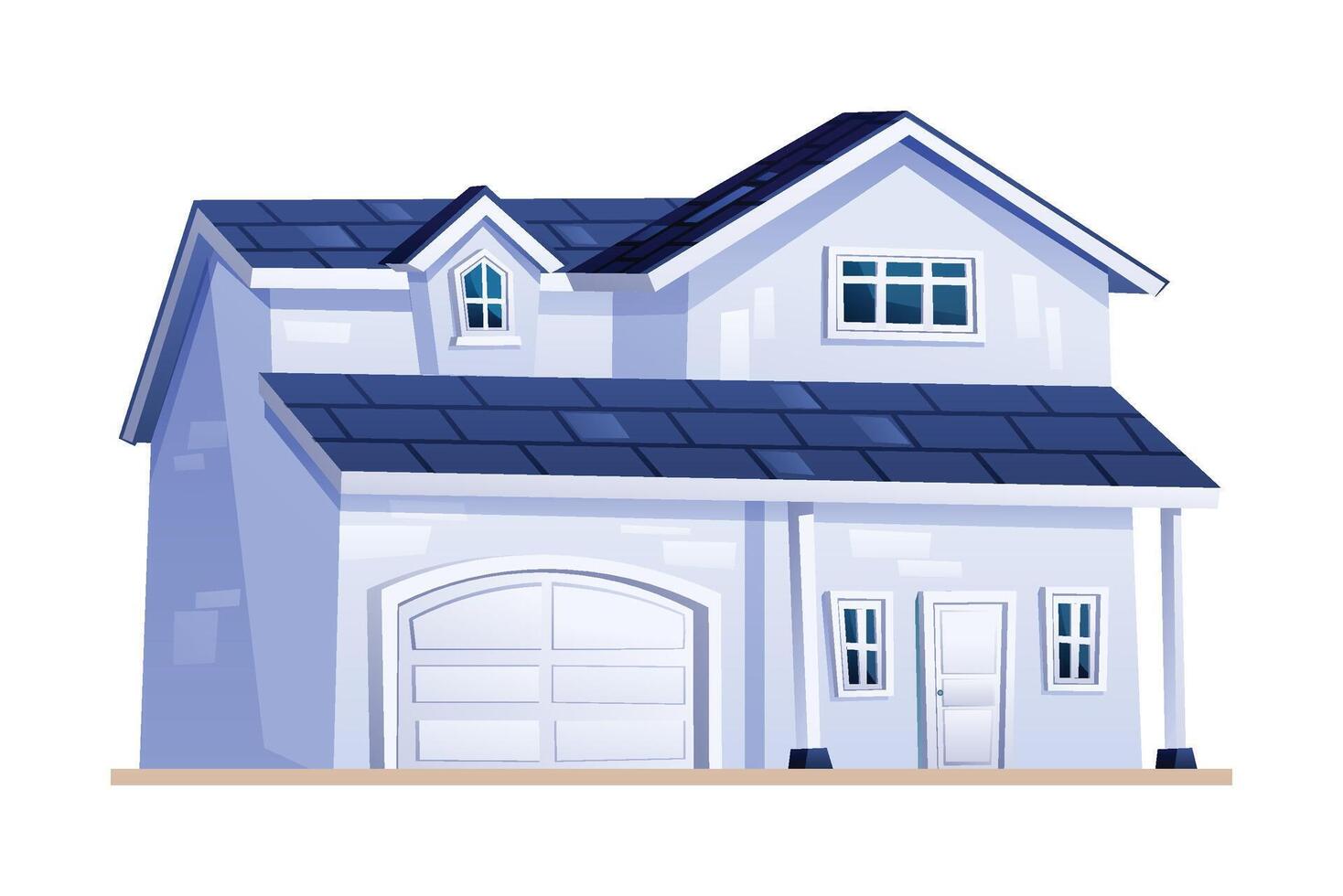 Modern family house with integrated garage, isolated on white background. Cartoon illustration vector
