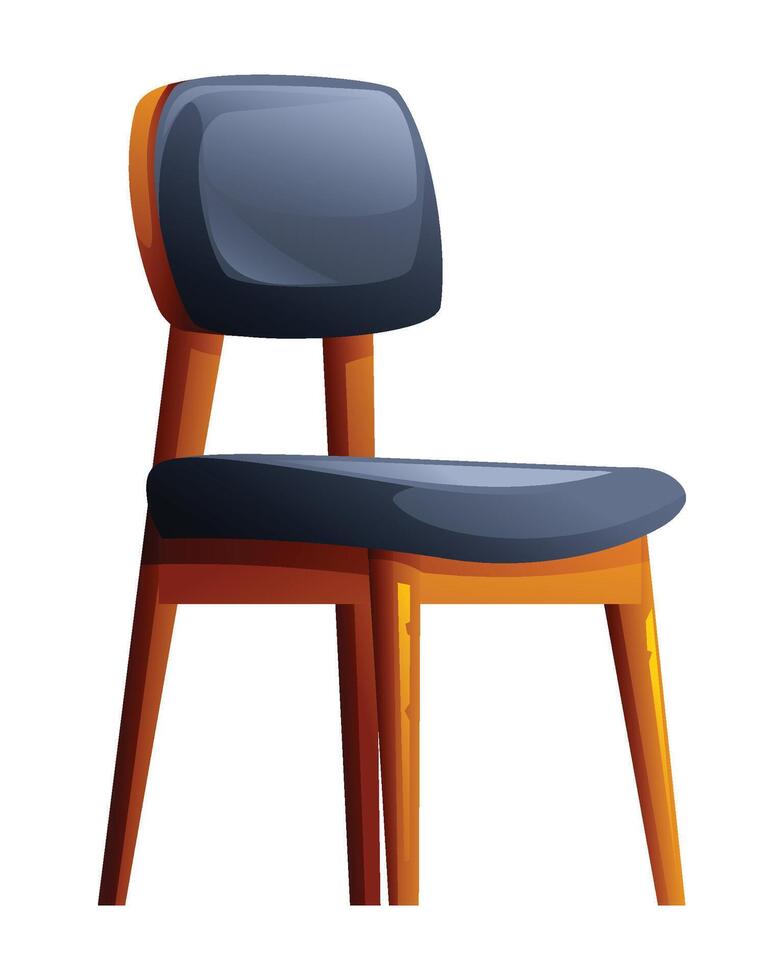 Simple wooden chair with upholstered seat and back, ideal for a dining room. Cartoon illustration vector
