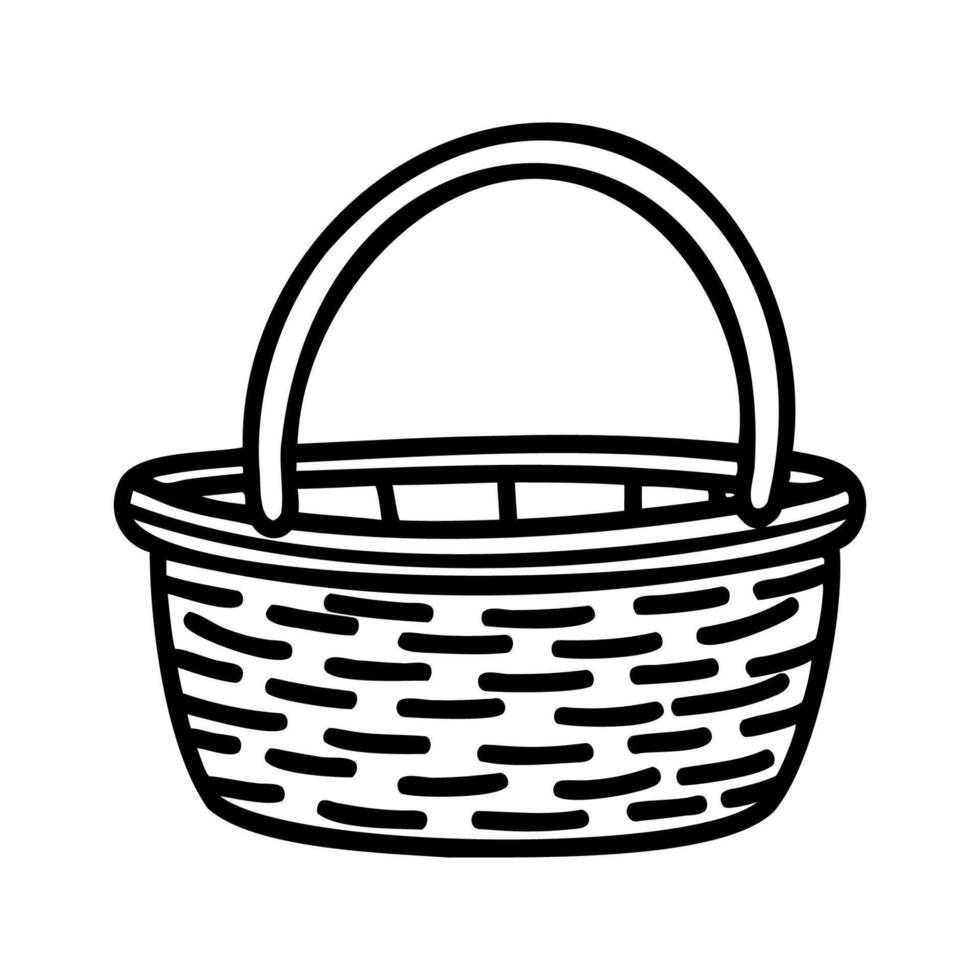 A simple woven basket with a handle. The basket is empty and has a classic design, suitable for various uses such as storage or decoration. vector