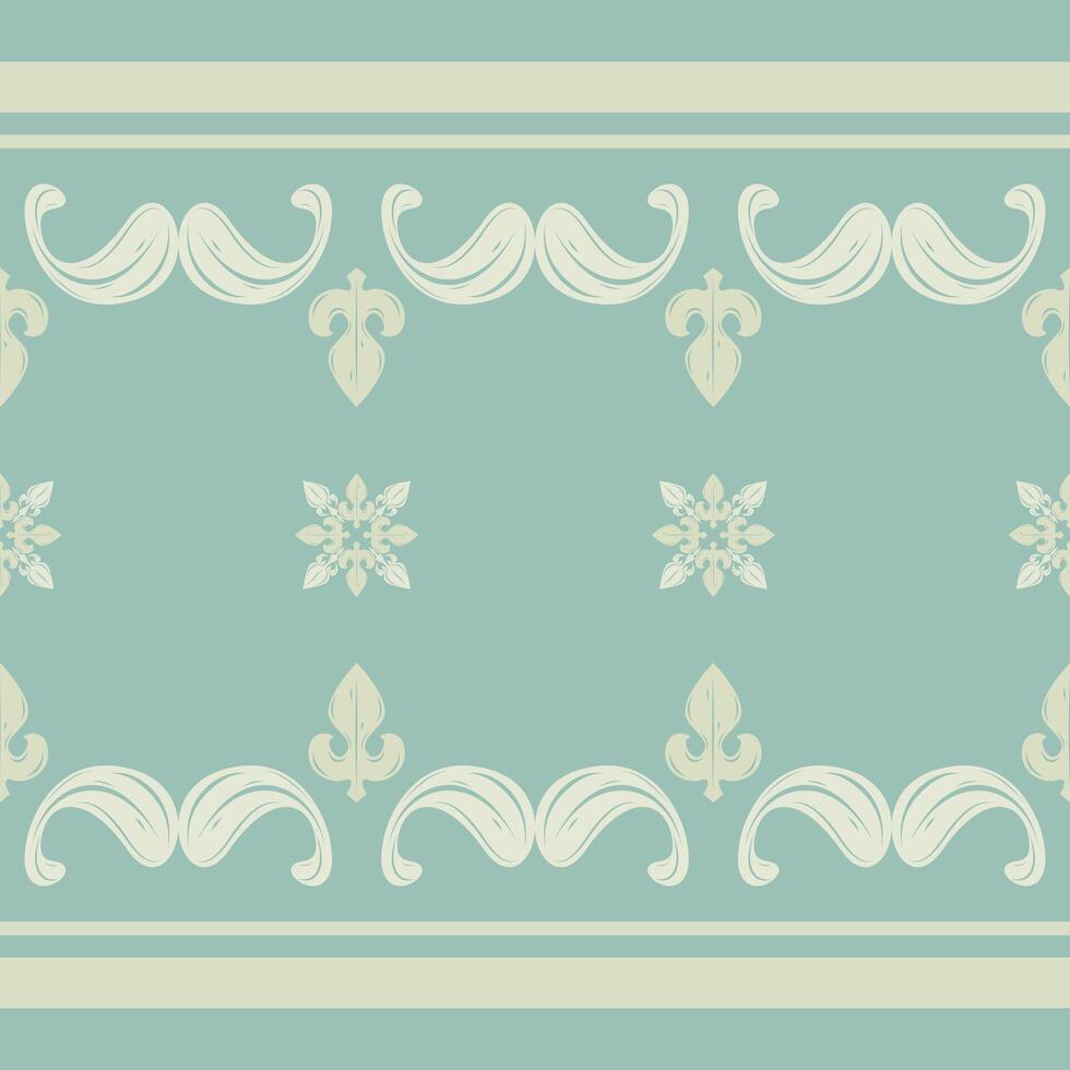 Gentle Elaborate Frame Border Pattern Ivory Royal Scroll Ornament Fleur de lis Decoration on Green Jade Background. Byzantine Baroque Italian Style Art Work for Interior Invitation Cards Silk Lace Rug vector