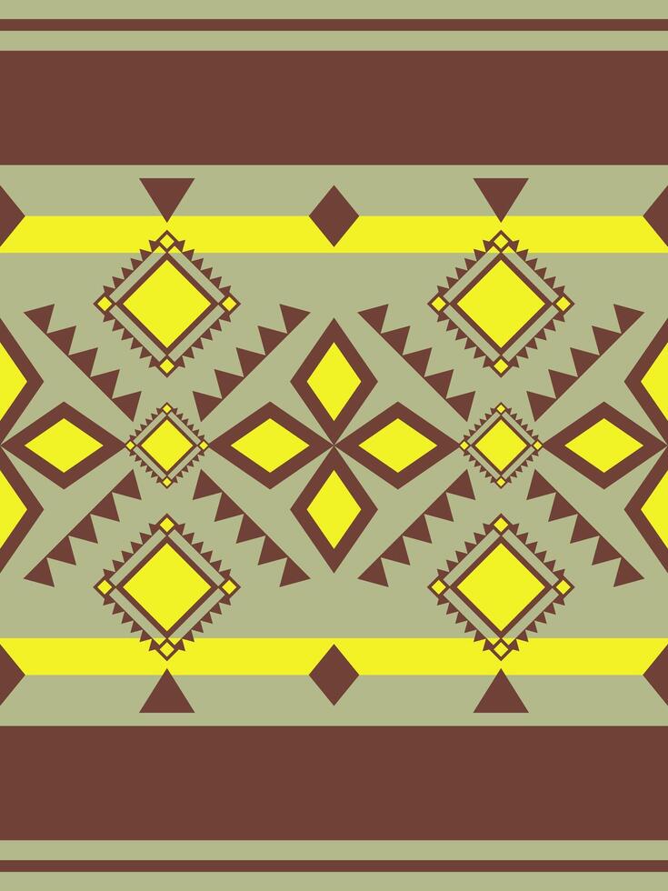 Beautiful Light and Mellow Sour Lemon and Brown Coffee Contrast Color on Green Olive Background. Elegance Motif Tribal Style with Geometric Chevron Ethnic Decoration for Bedding Apparel Silk Weave Rug vector