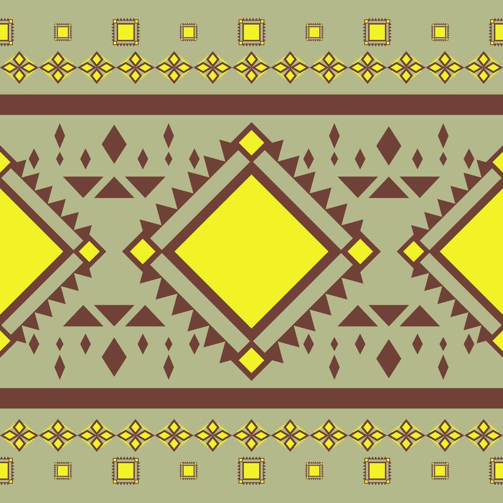Embroidery Bohemian Pattern with Brown Neon Yellow on Olive Green Background. Traditional Florals Blooming Tribal Style Geometric Diamond Triangle Fine Design for Bedding Textile Mosaic Border Fashion vector