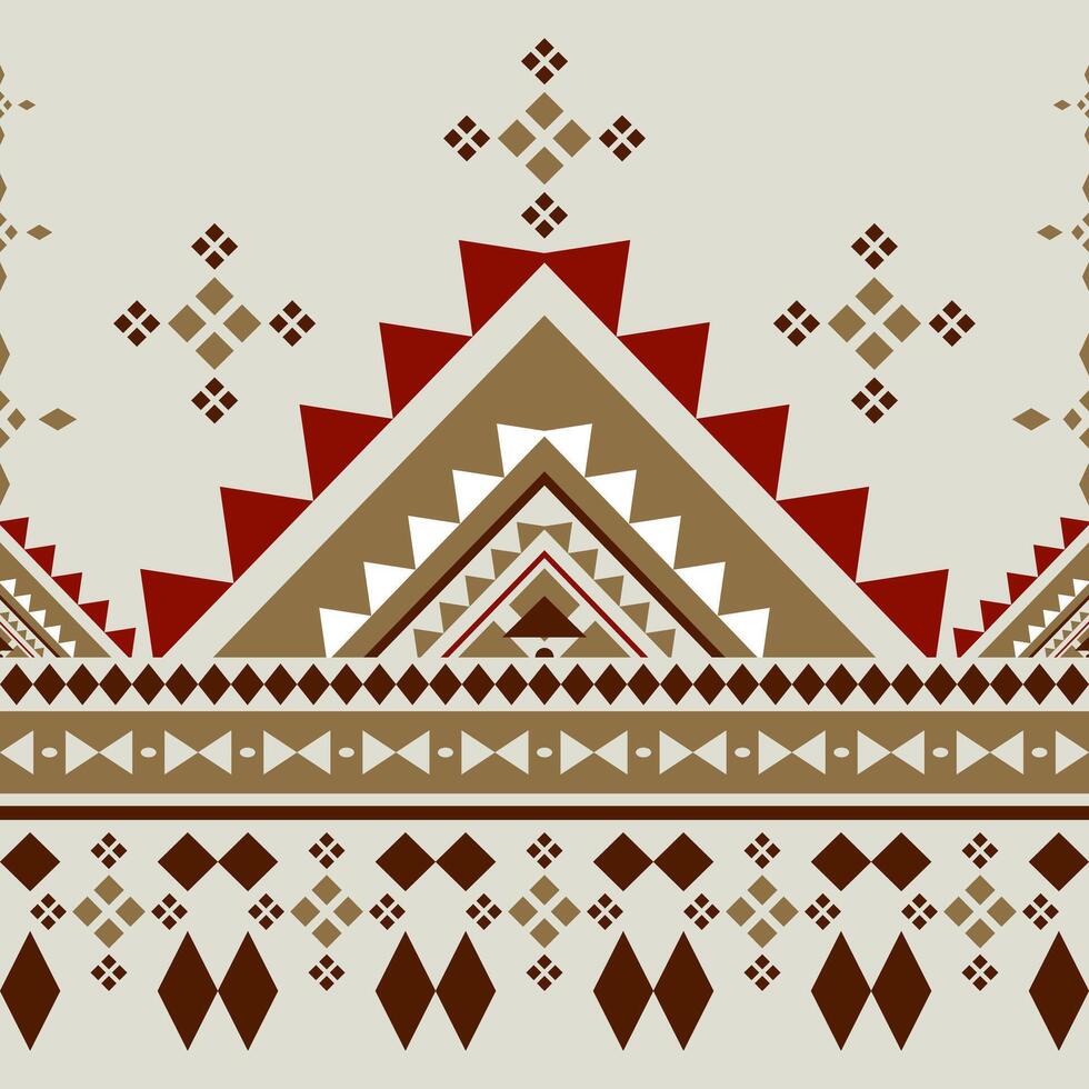 Elaborate Beautiful Ethnic Detailed Border Pattern Embroidery Silk Weaves Handicraft with Red Brown White on Celadon Background. Deluxe Grandiose Cross Stitch Pixel Tribal Fabrics Bedding Mosaic Rug vector