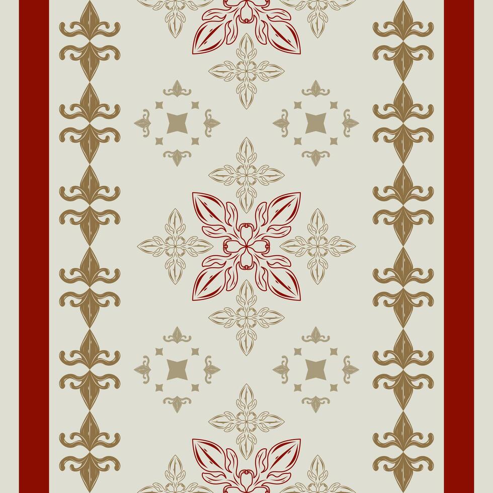 Gorgeous Victorian Eras Scroll Ornaments Luxury Intricate Design with Red Wine and Gold on Celadon Background Seamless Striped Border Pattern. Florals Art Work Wealth Rome Style for Apparel Embroidery vector
