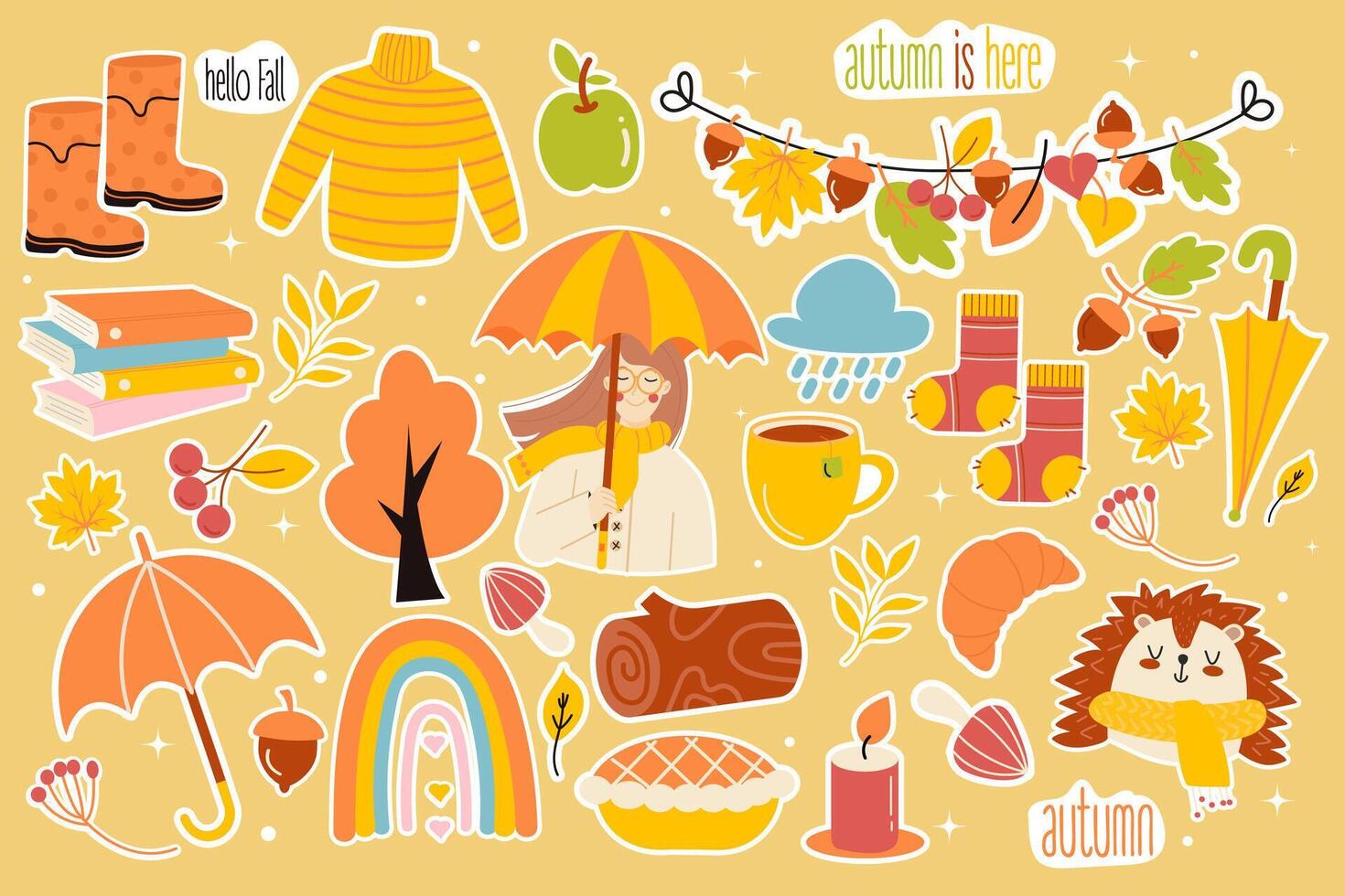 Autumn illustrations featuring cozy elements vector