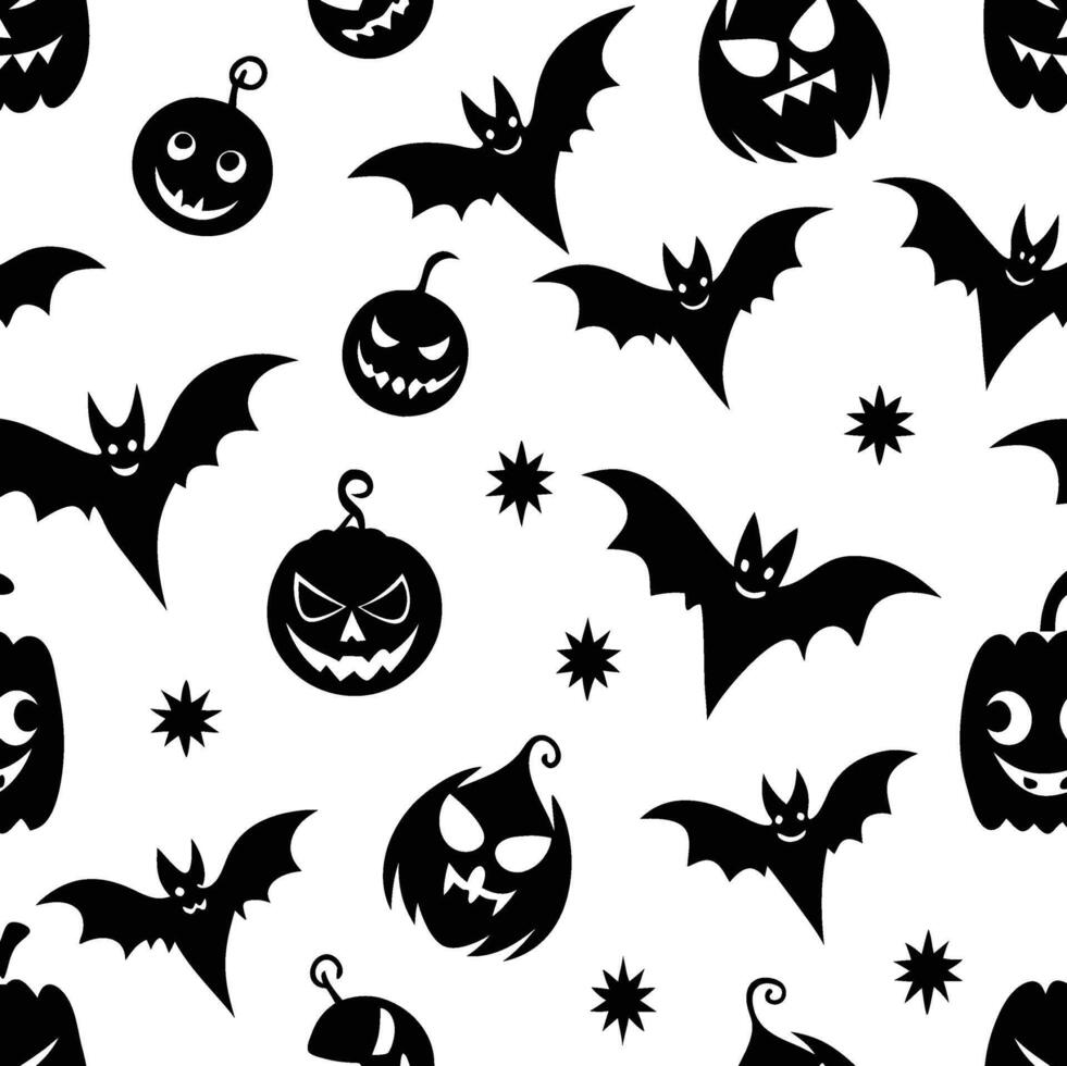 A spooky Halloween seamless pattern featuring pumpkins vector