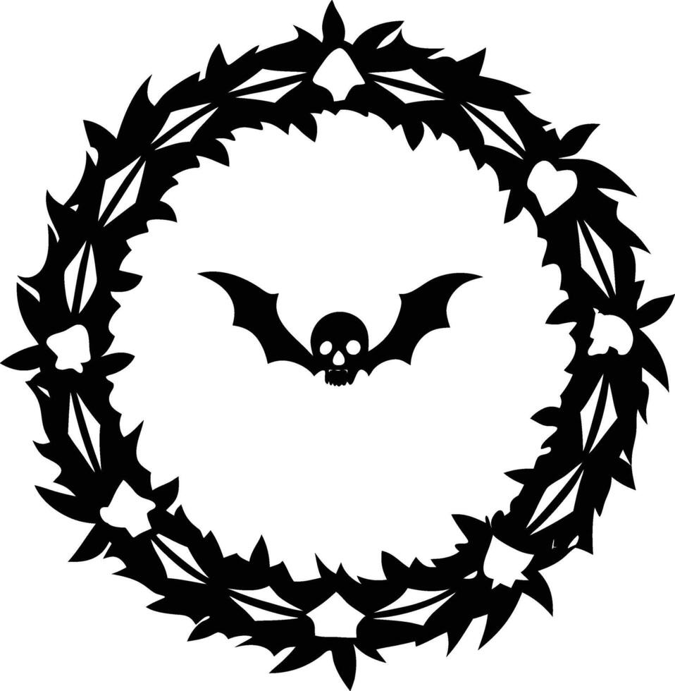 Halloween wreath silhouette featuring bat vector