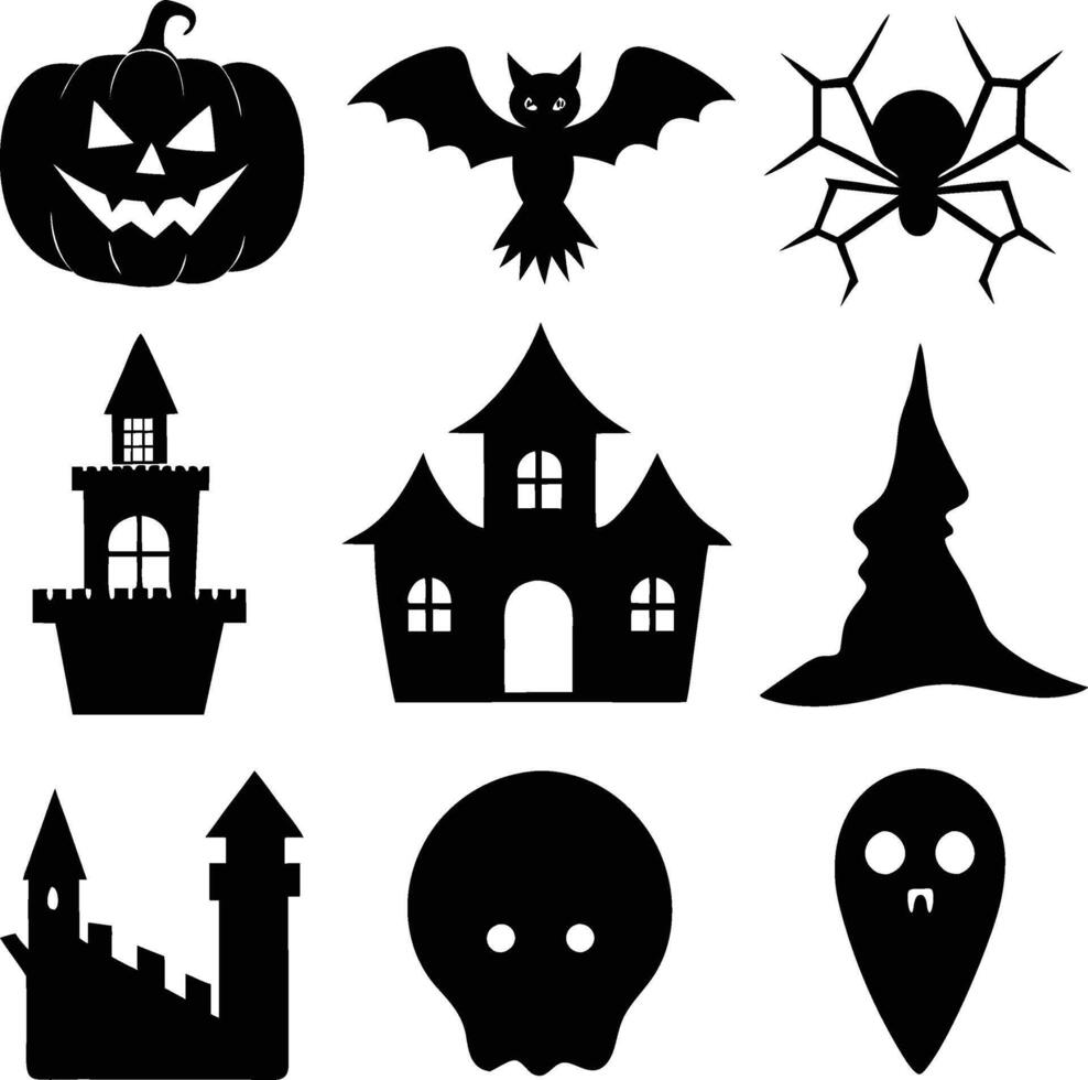 A spooky collection of Halloween silhouette icons featuring bats vector