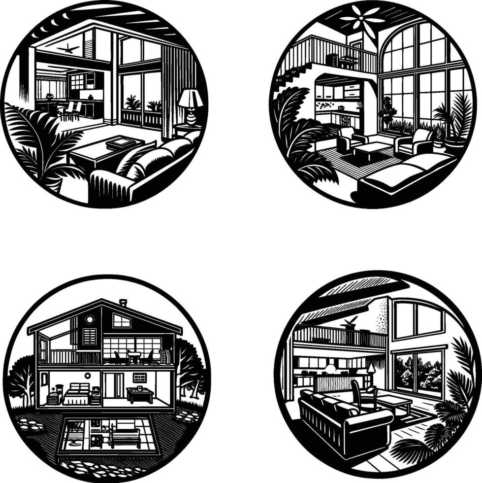 Set of silhouette interiors design vector